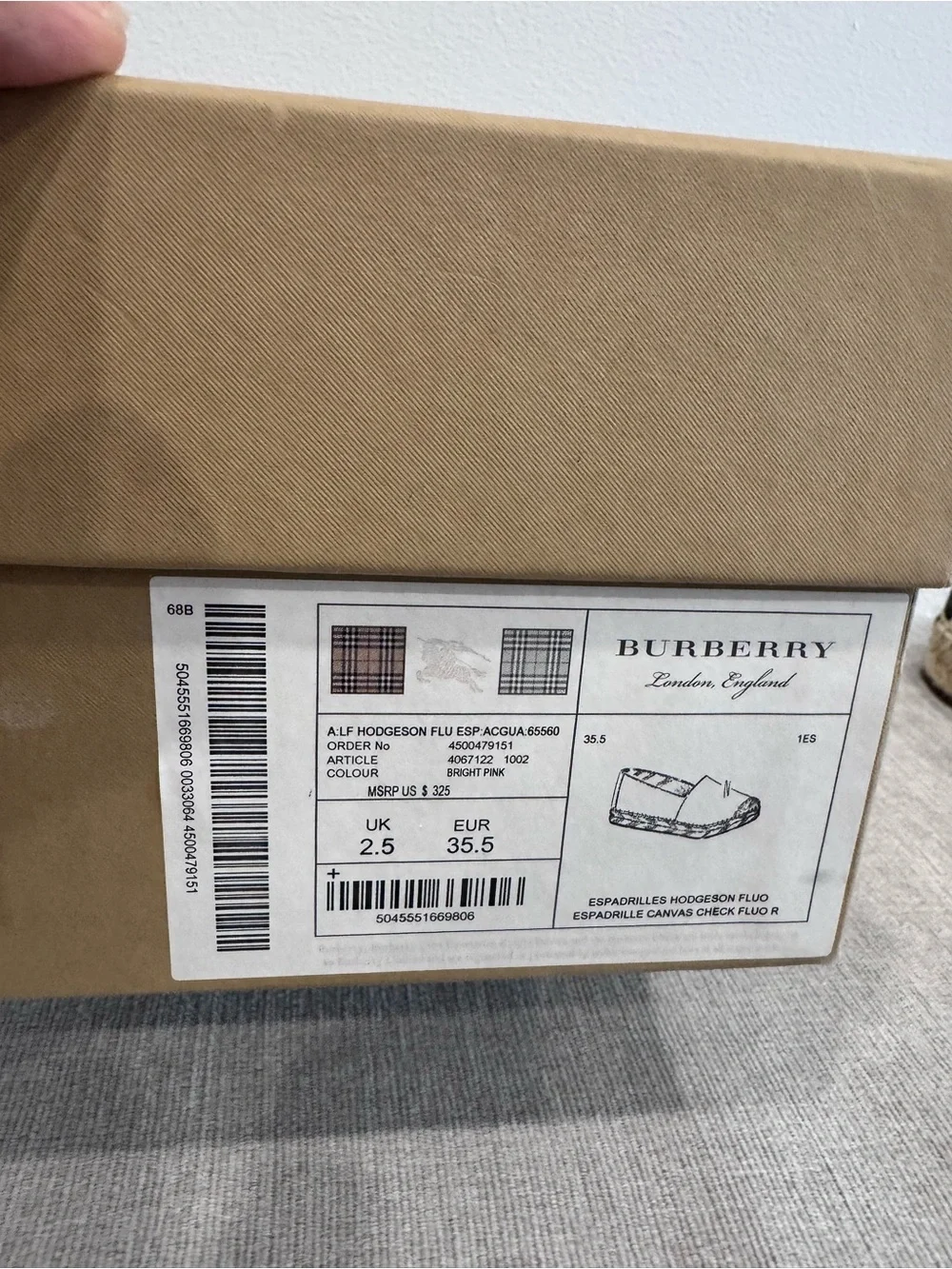 Burberry Brown Canvas Espadrilles with Bright Pink Cross